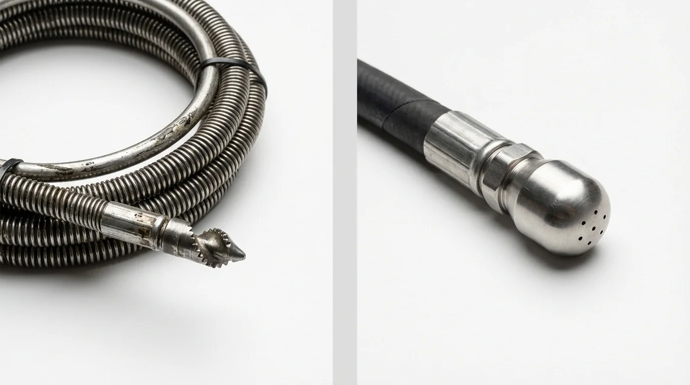 Drain snake cable and hydro jetting nozzle used for drain cleaning in Taunton, MA