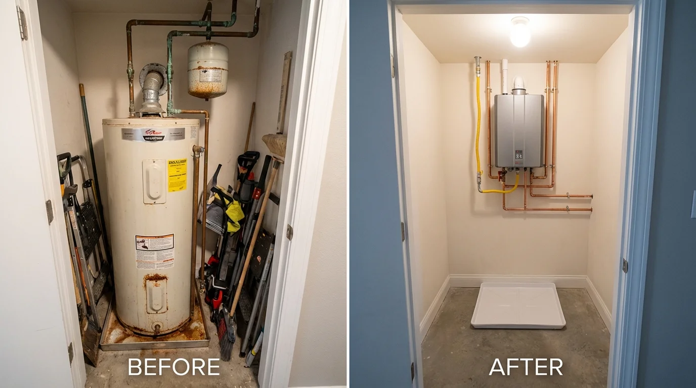 Tank water heater versus wall-mounted tankless unit comparison for Taunton, MA homeowners