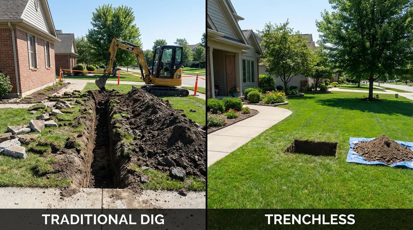 Trenchless sewer repair with minimal yard damage versus traditional excavation in Taunton, MA